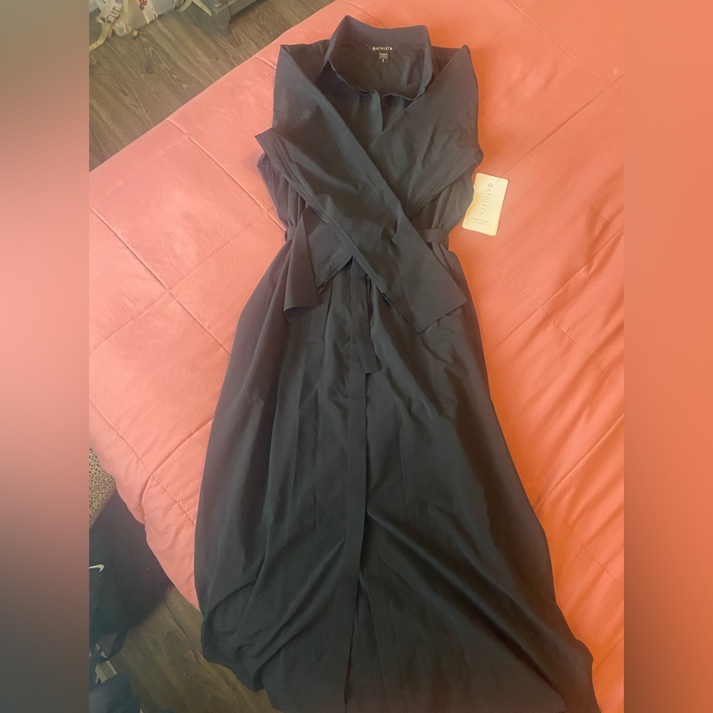 Full length black dress.